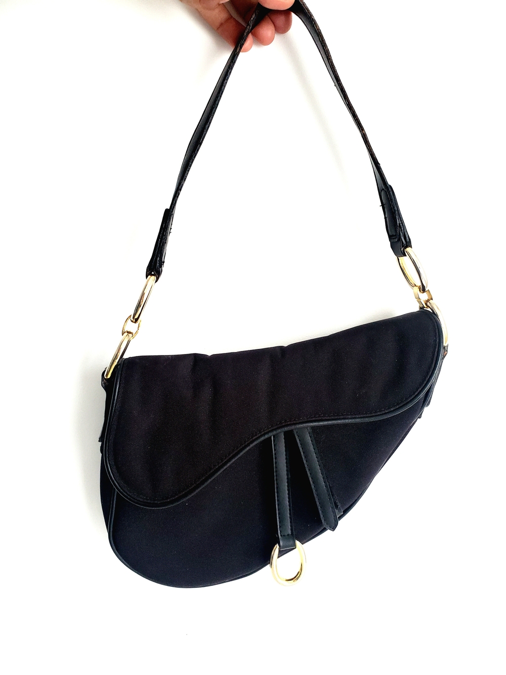 New York & Company Black Saddle-Style Shoulder Bag with Gold Hardware